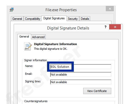 Screenshot of the EDL Solution certificate